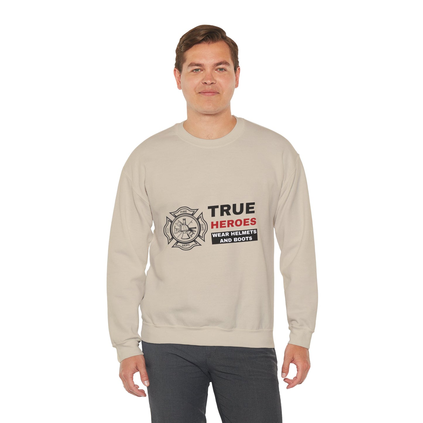 Firefighter Unisex Heavy Blend Crewneck Sweatshirt – True heroes wear helmets and boots
