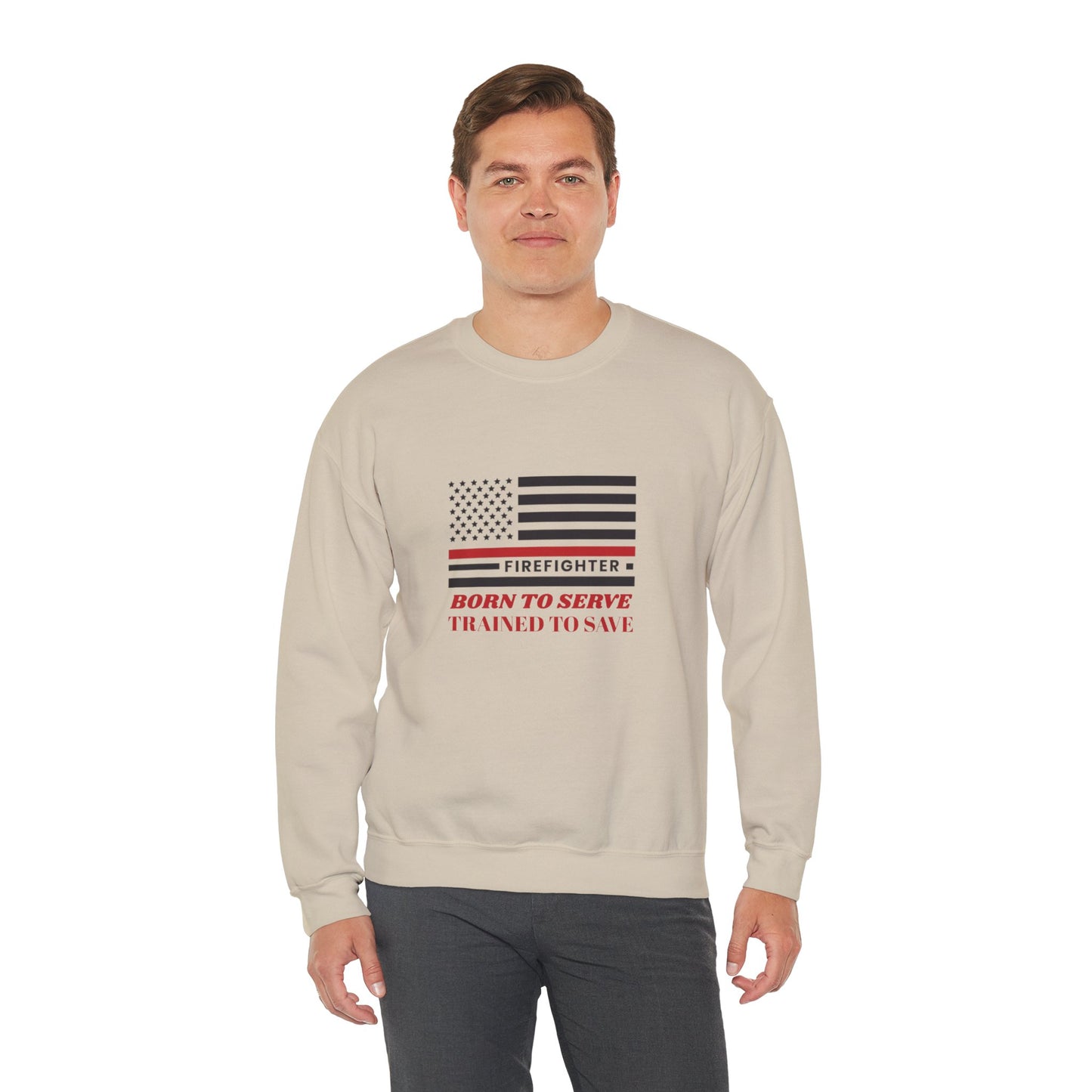 Firefighter Unisex Heavy Blend Crewneck Sweatshirt – Born to serve, trained to save
