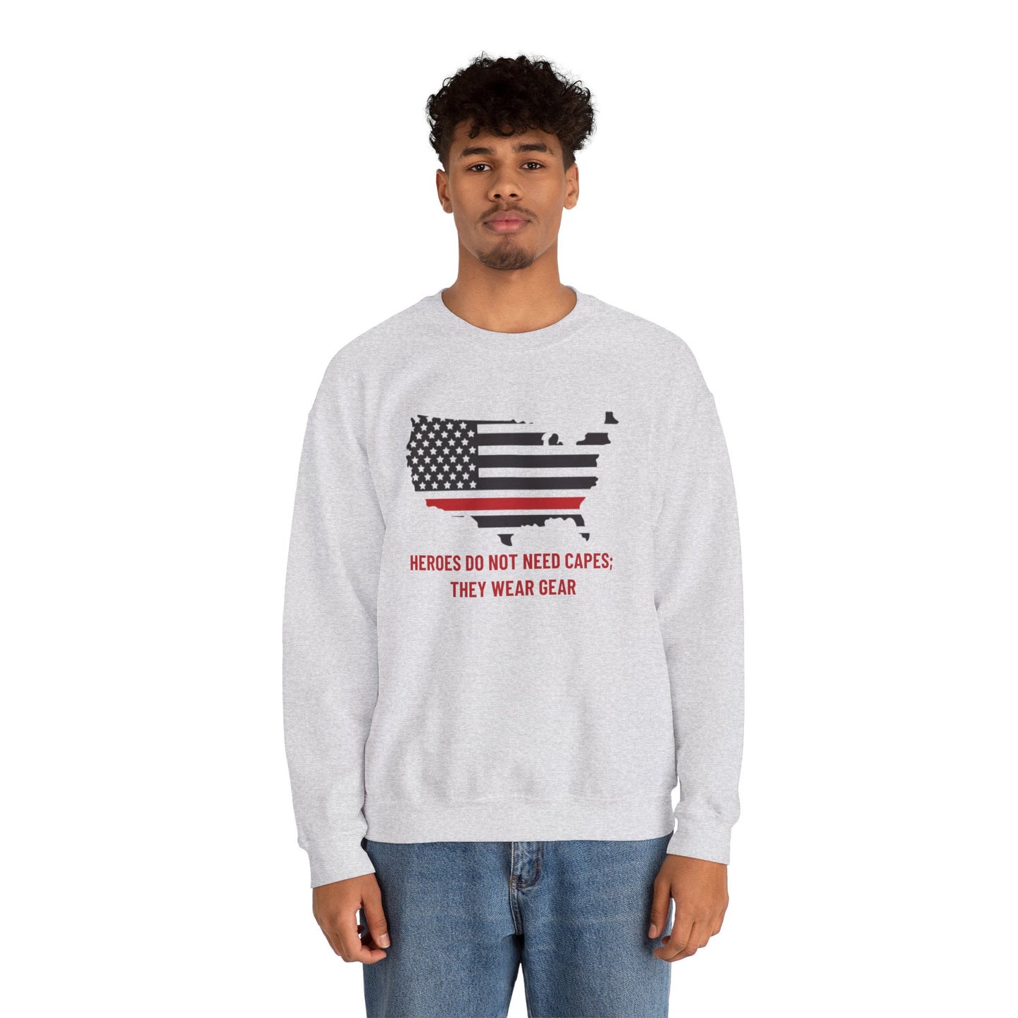 Firefighter Unisex Heavy Blend Crewneck Sweatshirt – Heroes do not need capes; they wear gear