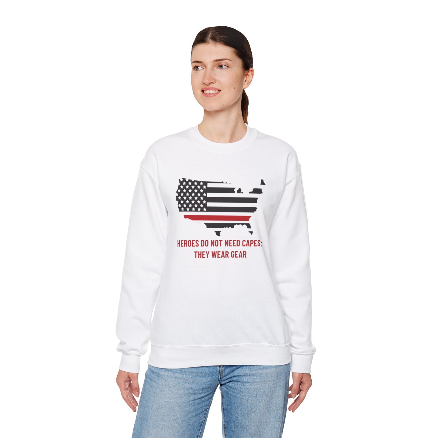 Firefighter Unisex Heavy Blend Crewneck Sweatshirt – Heroes do not need capes; they wear gear