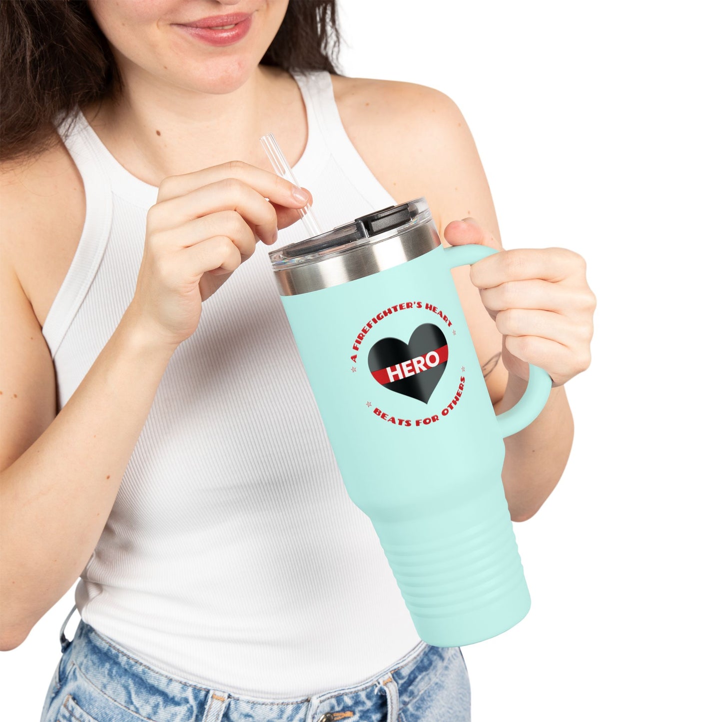 Firefighter Insulated Travel Mug, 40oz – A firefighter’s heart beats for others