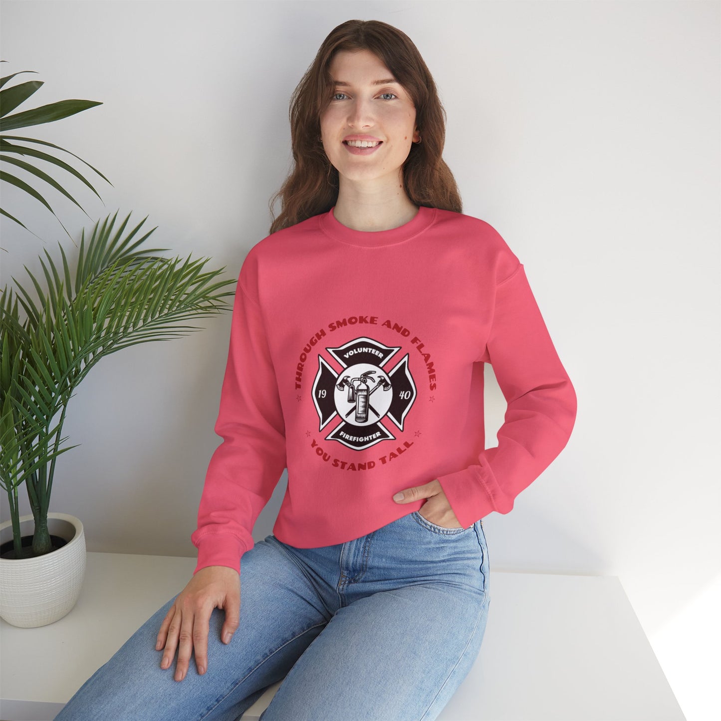 Firefighter Unisex Heavy Blend Crewneck Sweatshirt – Through smoke and flames, you stand tall