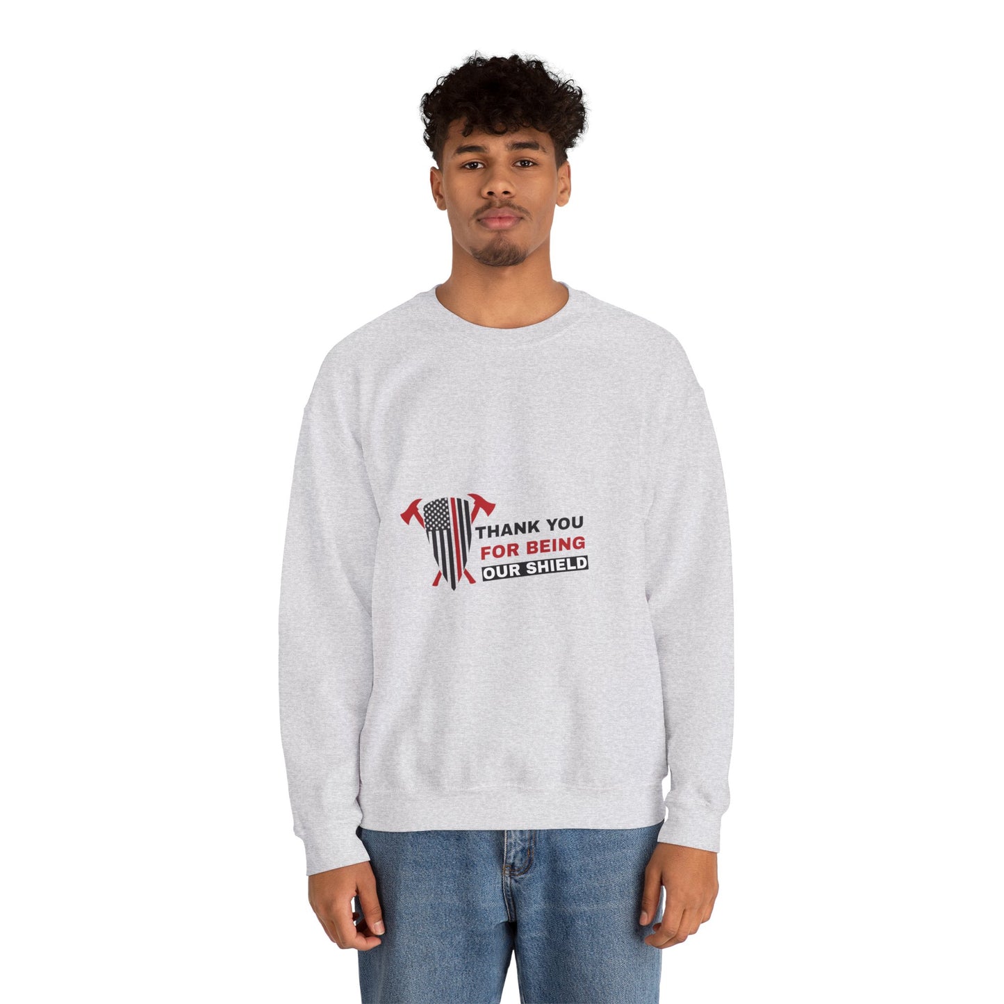 Firefighter Unisex Heavy Blend Crewneck Sweatshirt – Thank you for being our shield
