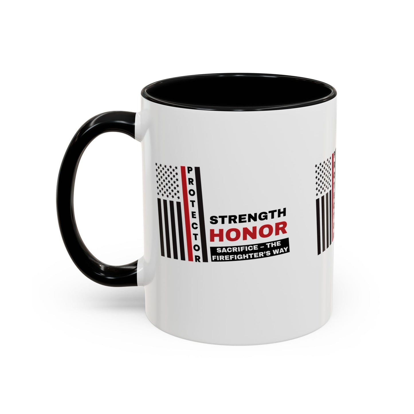 Firefighter Accent Coffee Mug – Strength, honor, sacrifice – the firefighter’s way