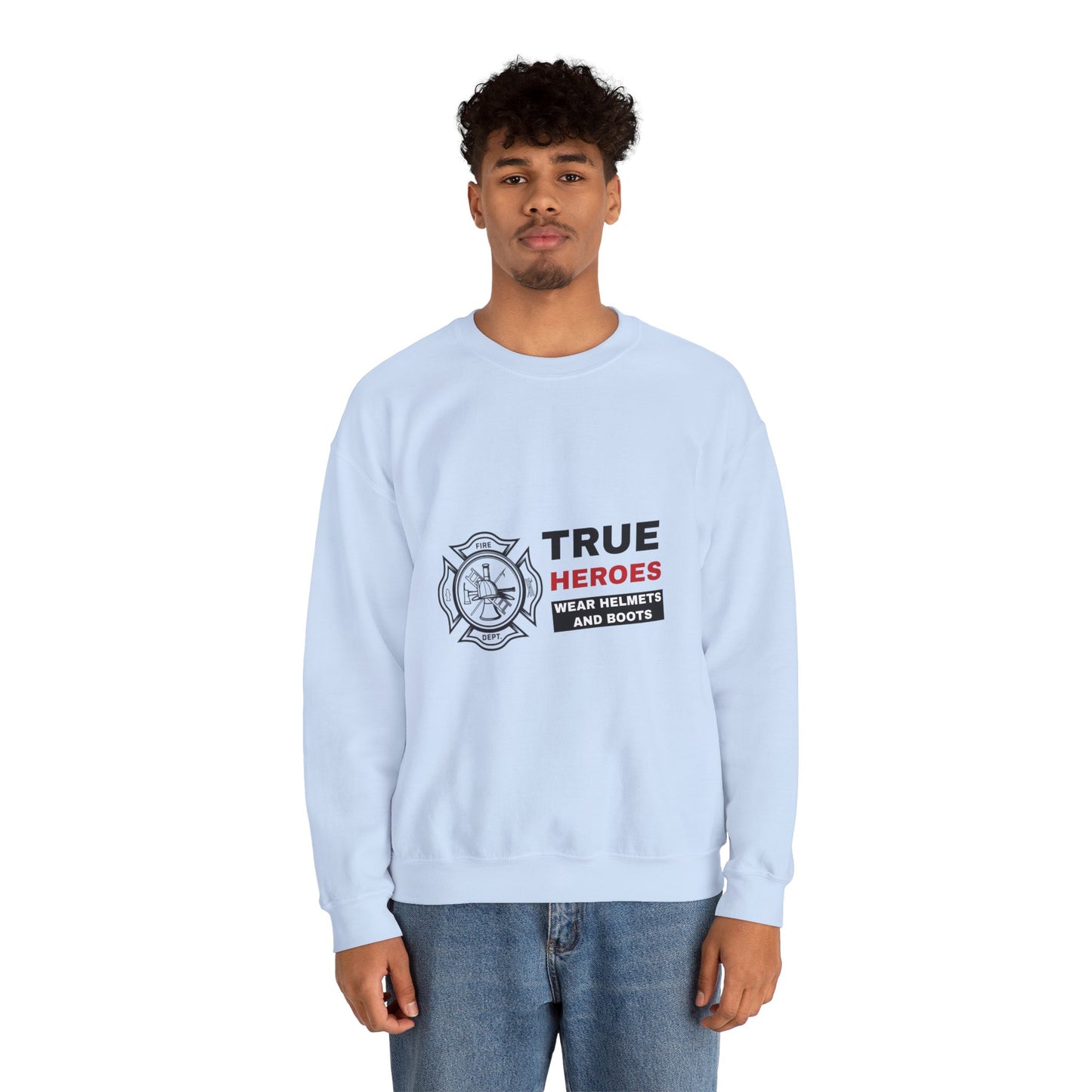 Firefighter Unisex Heavy Blend Crewneck Sweatshirt – True heroes wear helmets and boots