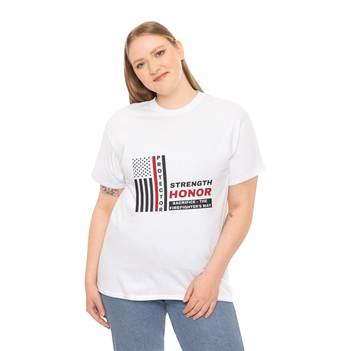 Firefighter Heavy Cotton Tee – Strength, honor, sacrifice – the firefighter’s way