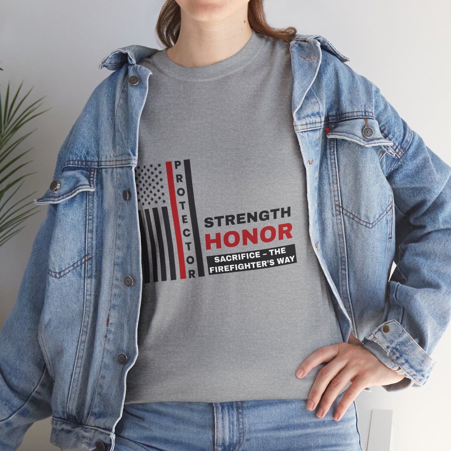 Firefighter Heavy Cotton Tee – Strength, honor, sacrifice – the firefighter’s way