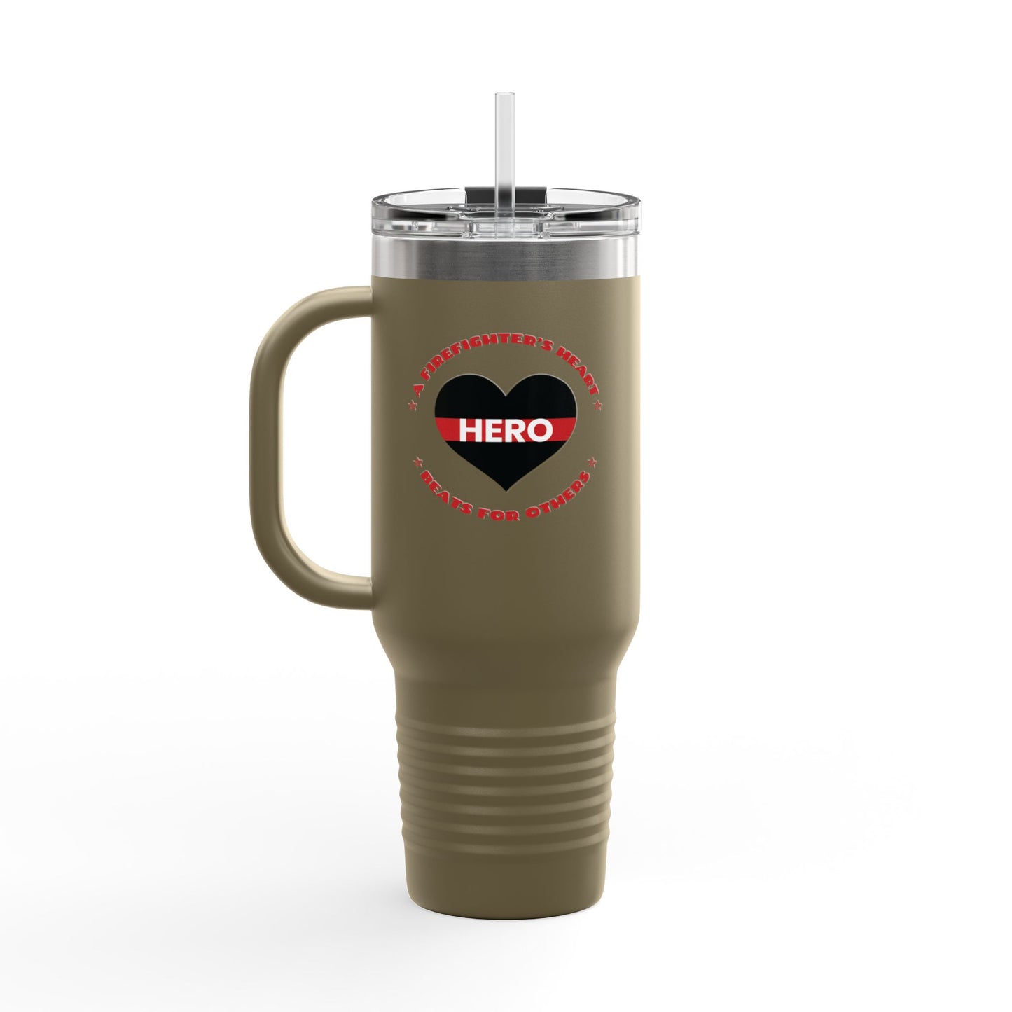 Firefighter Insulated Travel Mug, 40oz – A firefighter’s heart beats for others