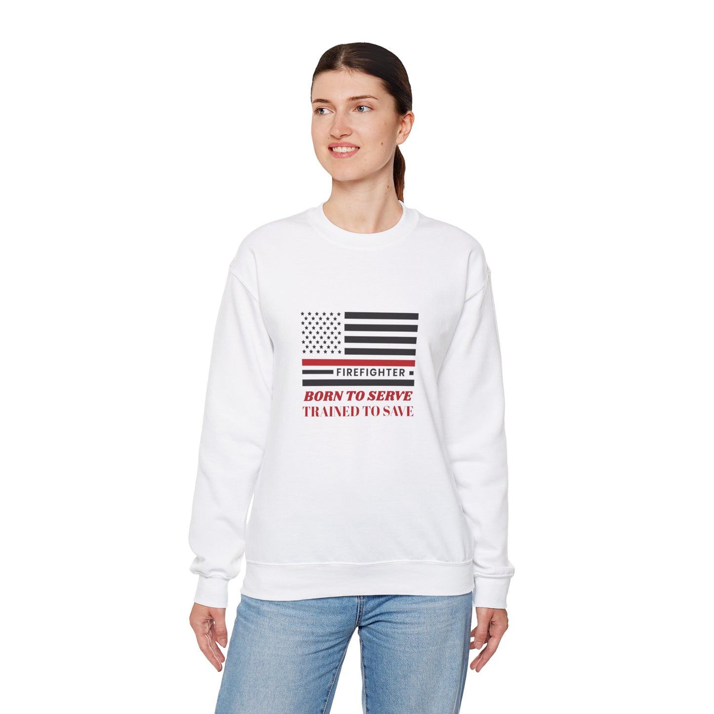 Firefighter Unisex Heavy Blend Crewneck Sweatshirt – Born to serve, trained to save