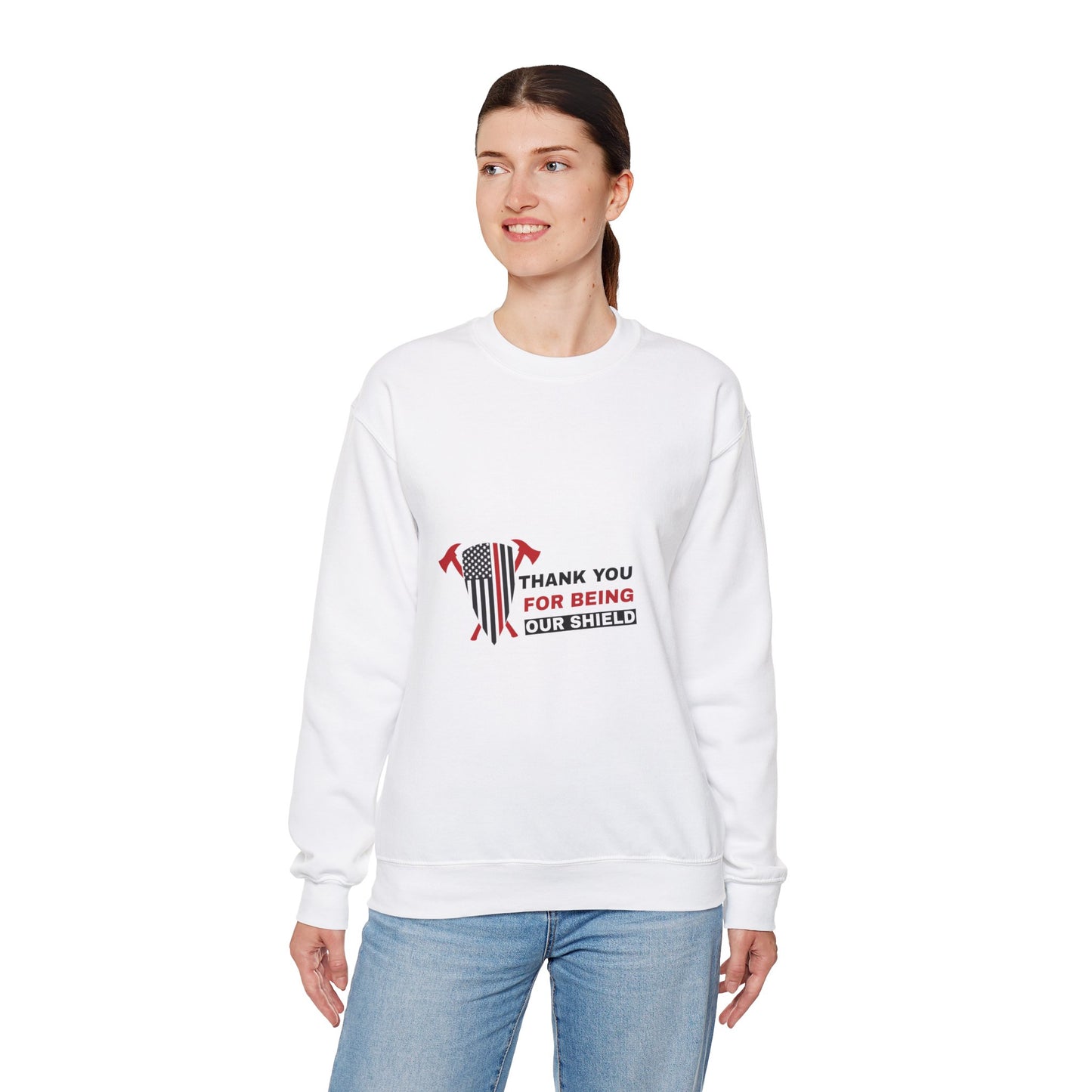 Firefighter Unisex Heavy Blend Crewneck Sweatshirt – Thank you for being our shield