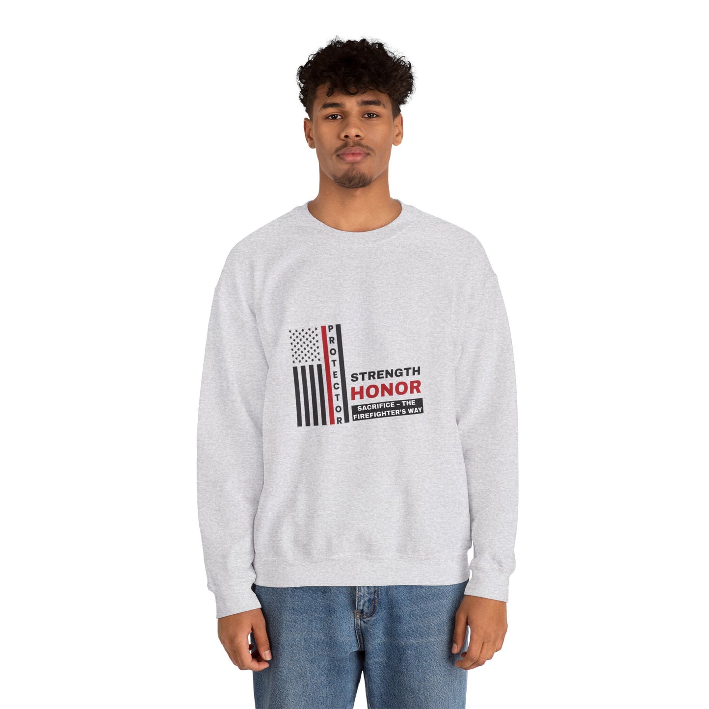 Firefighter Unisex Heavy Blend Crewneck Sweatshirt – Strength, honor, sacrifice – the firefighter’s way