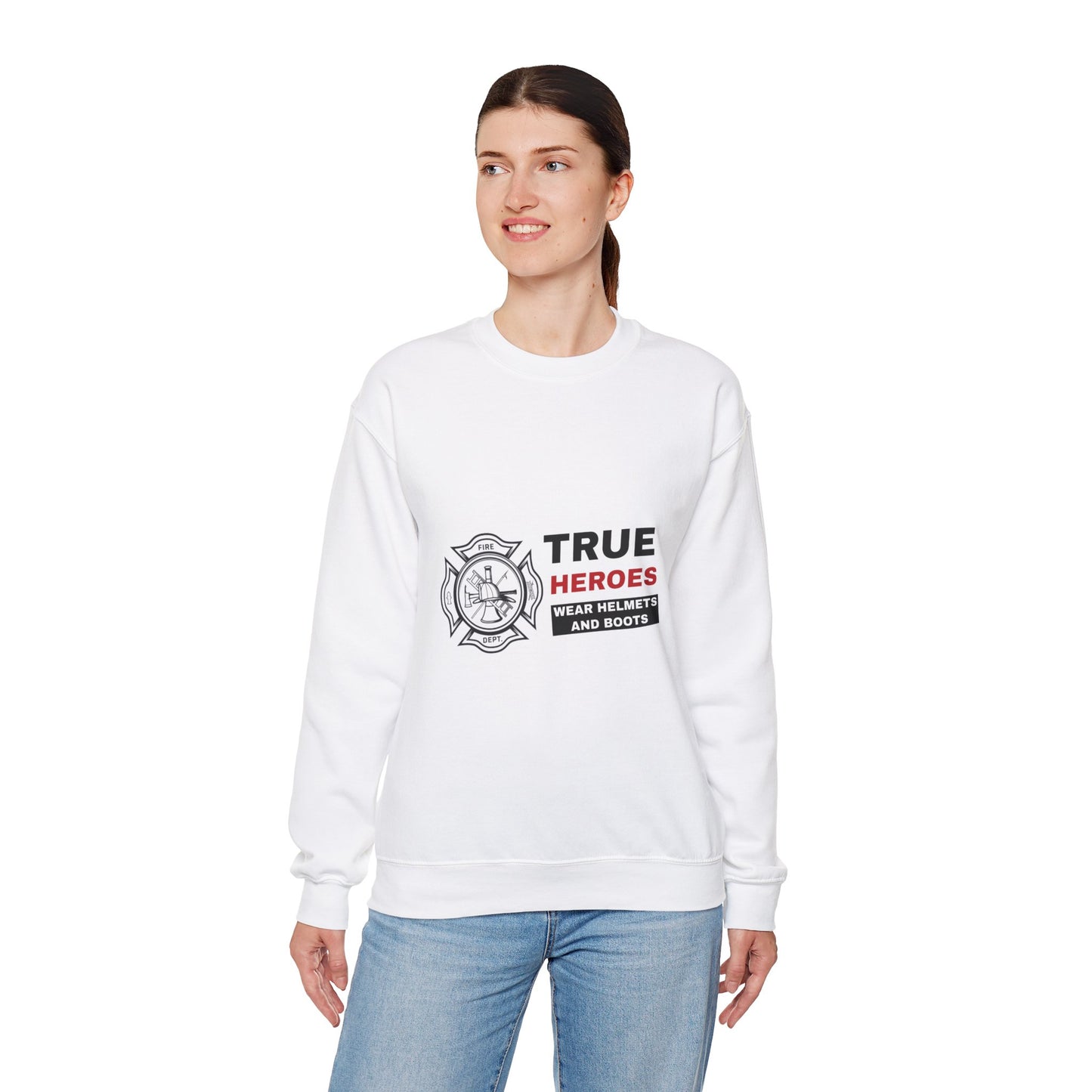 Firefighter Unisex Heavy Blend Crewneck Sweatshirt – True heroes wear helmets and boots