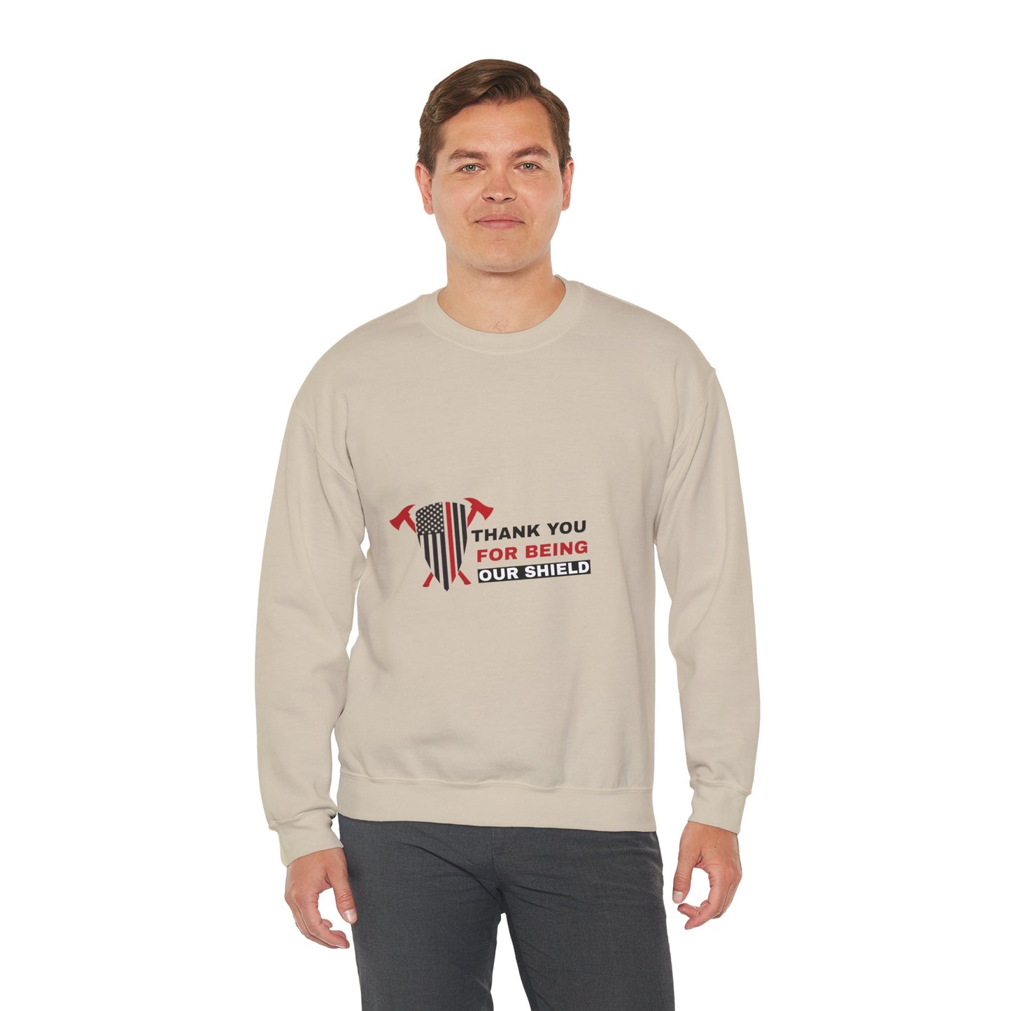 Firefighter Unisex Heavy Blend Crewneck Sweatshirt – Thank you for being our shield