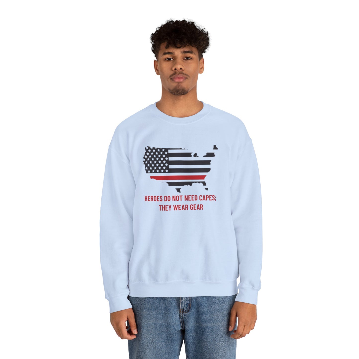 Firefighter Unisex Heavy Blend Crewneck Sweatshirt – Heroes do not need capes; they wear gear