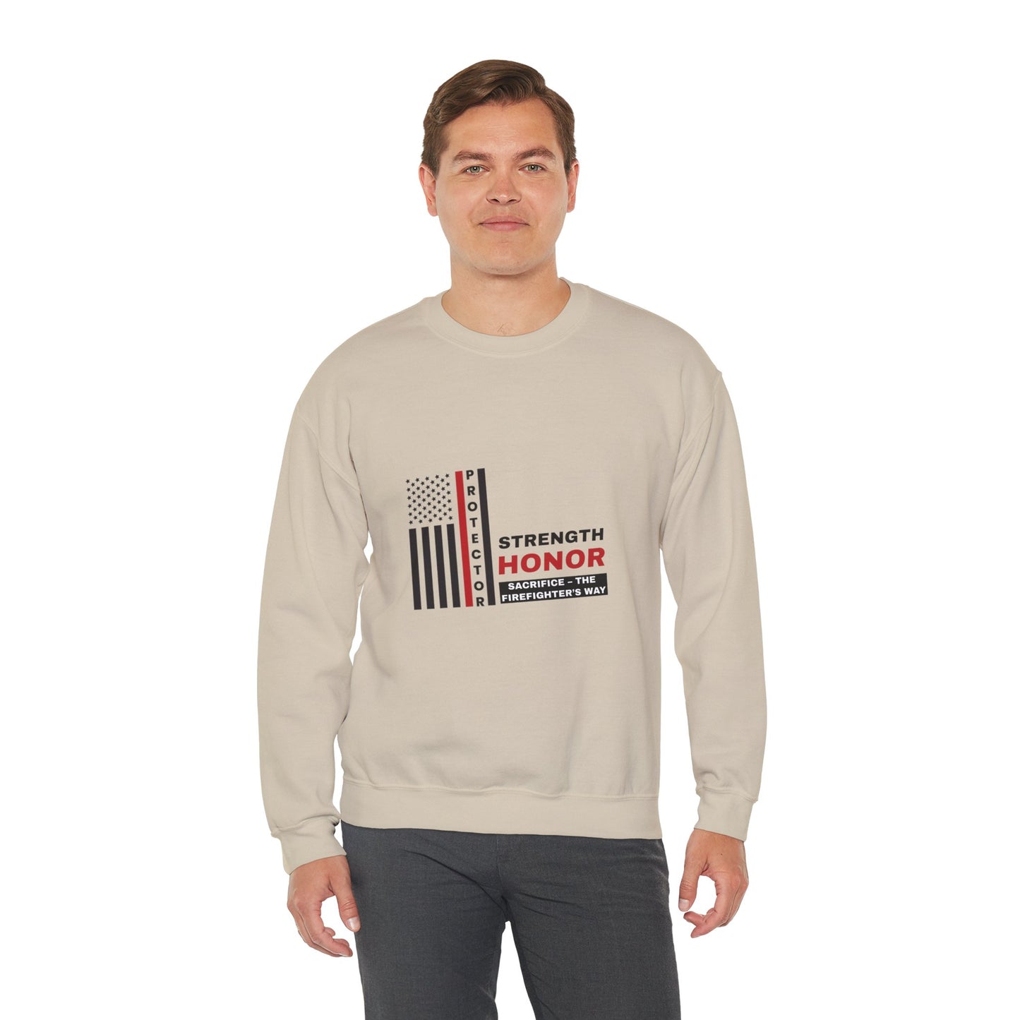 Firefighter Unisex Heavy Blend Crewneck Sweatshirt – Strength, honor, sacrifice – the firefighter’s way