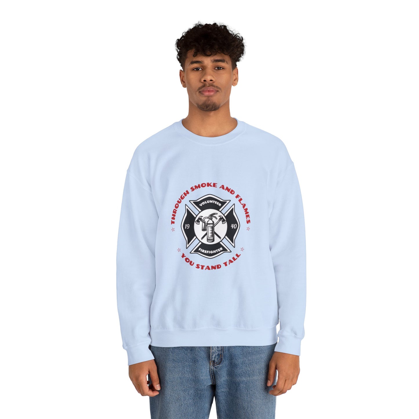 Firefighter Unisex Heavy Blend Crewneck Sweatshirt – Through smoke and flames, you stand tall