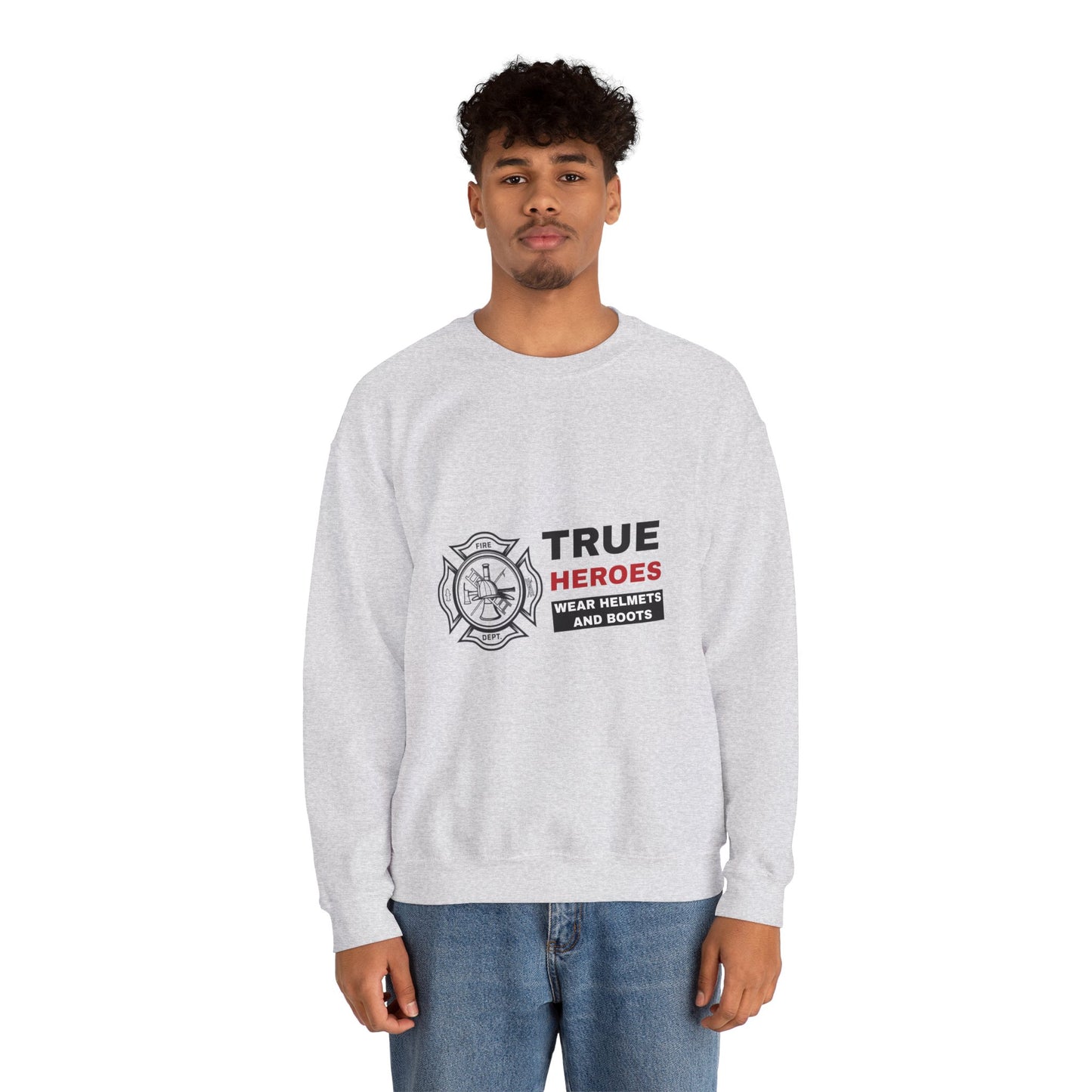 Firefighter Unisex Heavy Blend Crewneck Sweatshirt – True heroes wear helmets and boots