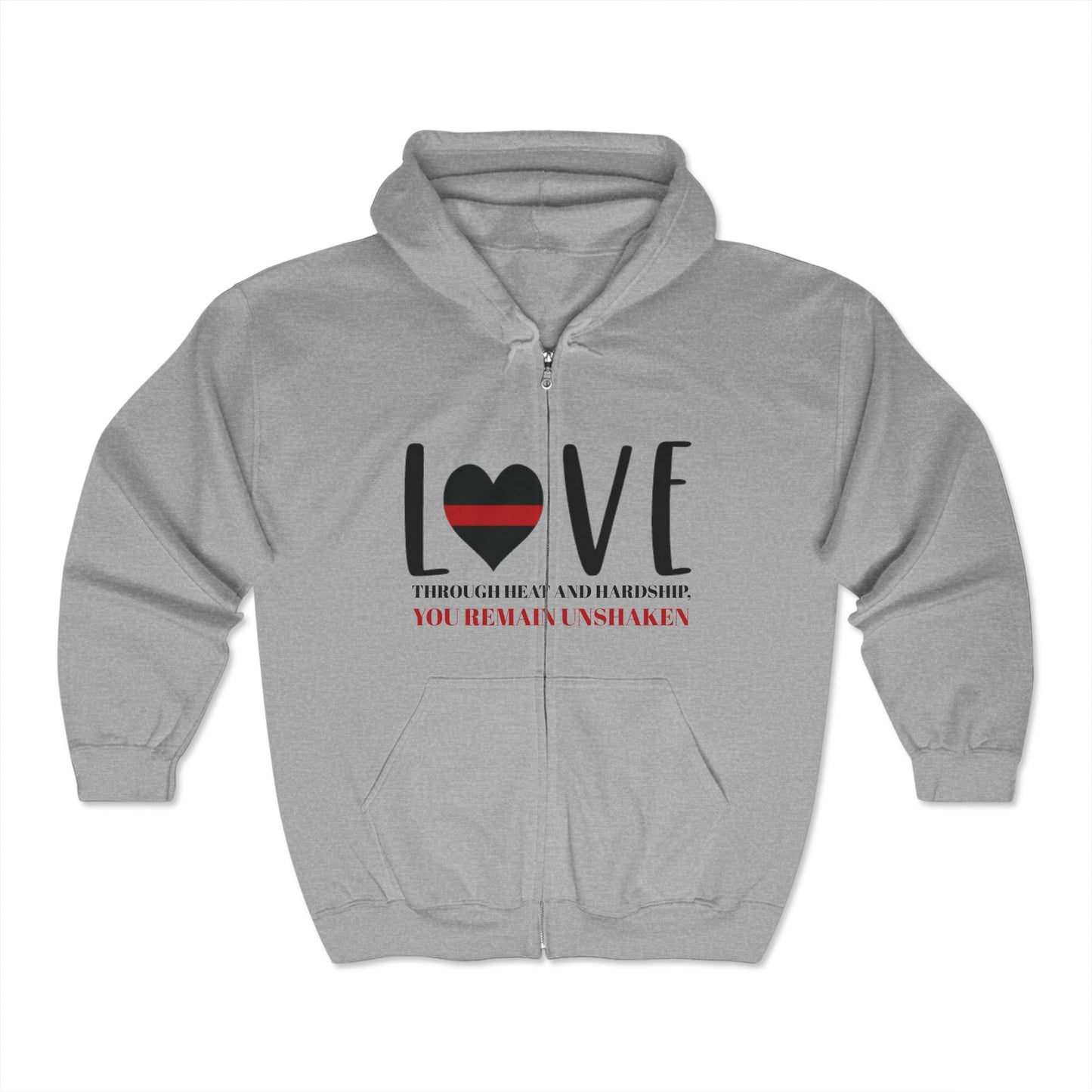 Firefighter Unisex Full Zip Hooded Sweatshirt – Through heat and hardship, you remain unshaken