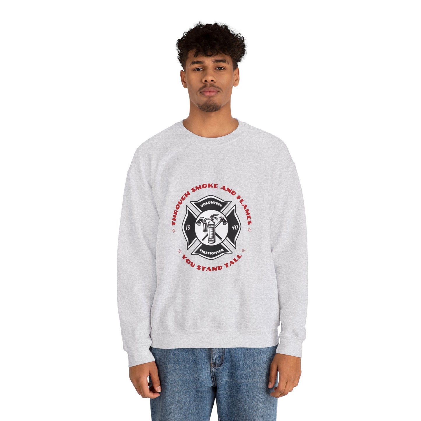 Firefighter Unisex Heavy Blend Crewneck Sweatshirt – Through smoke and flames, you stand tall