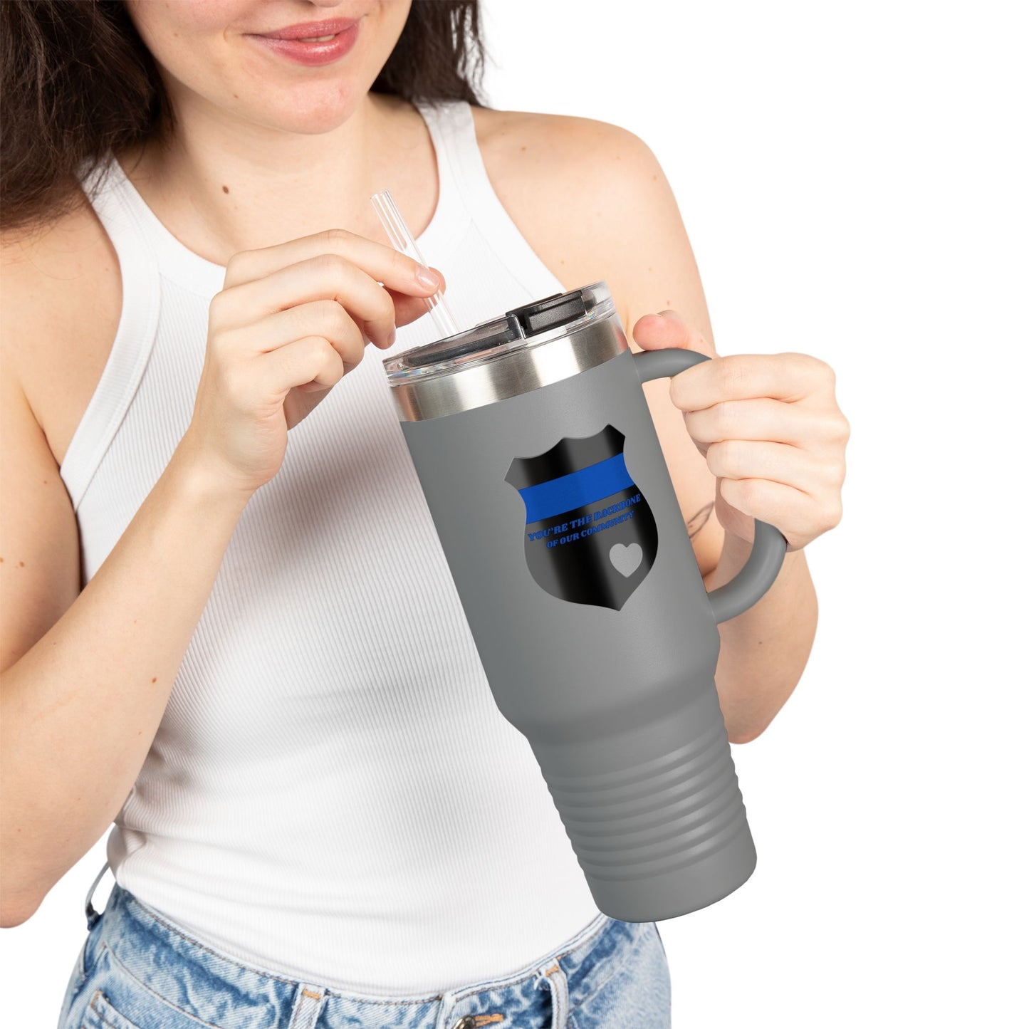 Travel Mug, 40oz Police Appreciation Design - "You're the Backbone of Our Community"
