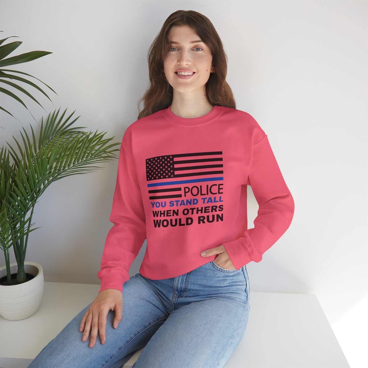 Police Unisex Heavy Blend Crewneck Sweatshirt – You stand tall when others would run