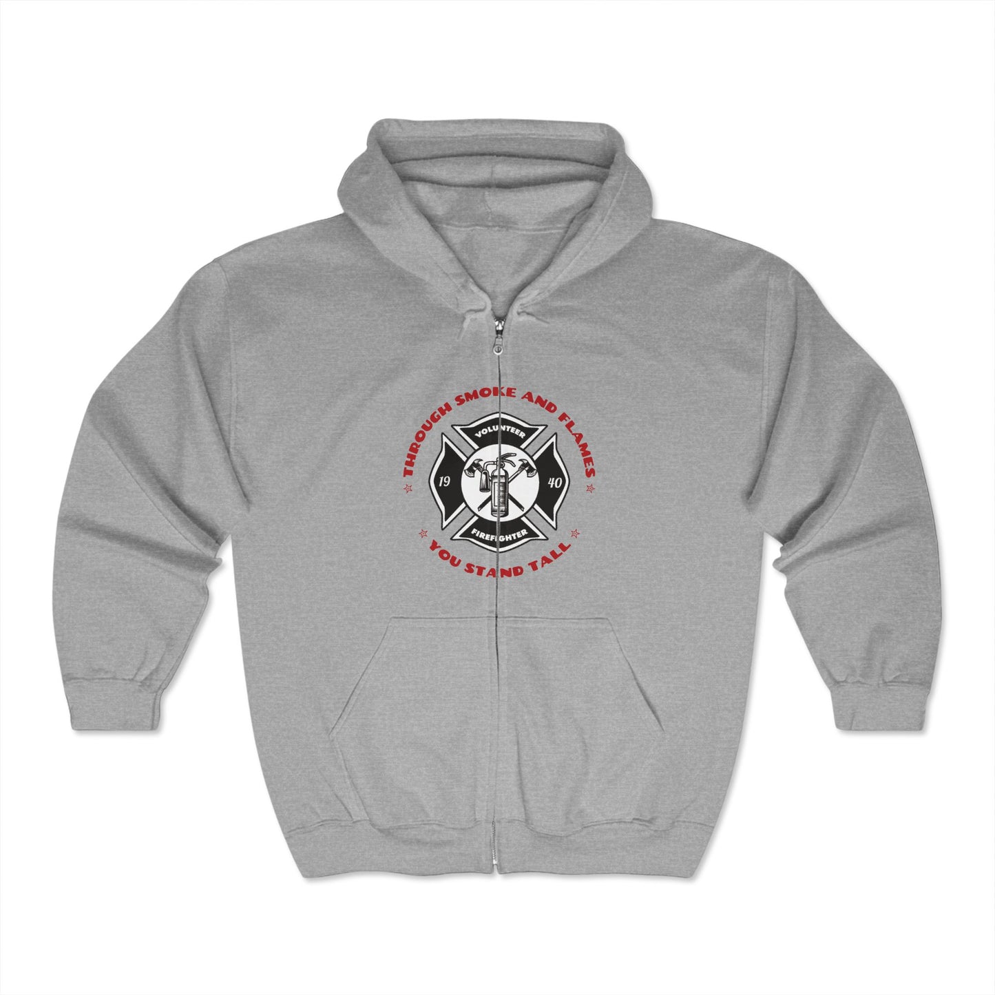 Firefighter Unisex Full Zip Hooded Sweatshirt – Through smoke and flames, you stand tall