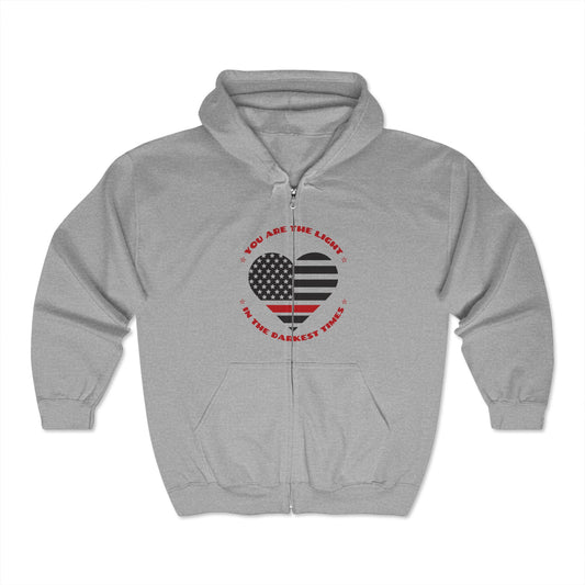 Firefighter Unisex Full Zip Hooded Sweatshirt – You are the light in the darkest times