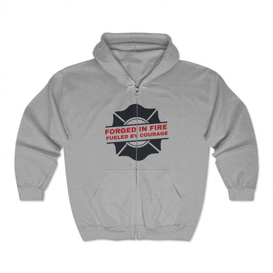 Firefighter Unisex Full Zip Hooded Sweatshirt – Forged in fire, fueled by courage