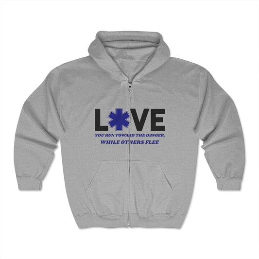 EMS Unisex Full Zip Hooded Sweatshirt – You run toward the danger, while others flee