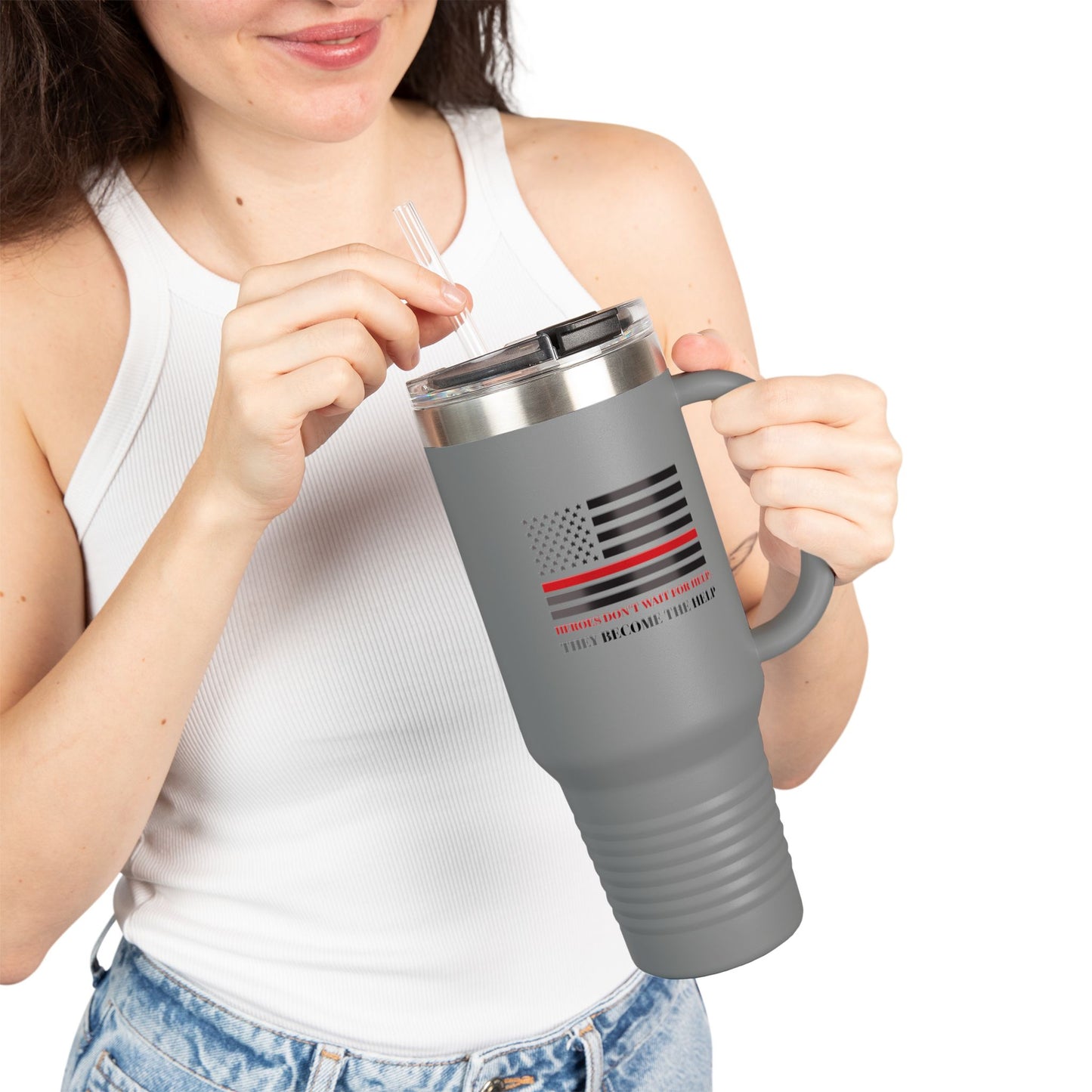 Firefighter Insulated Travel Mug, 40oz – Heroes don’t wait for help; they become the help