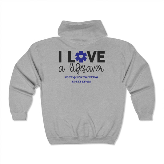 EMS Unisex Full Zip Hooded Sweatshirt – Your quick thinking saves lives