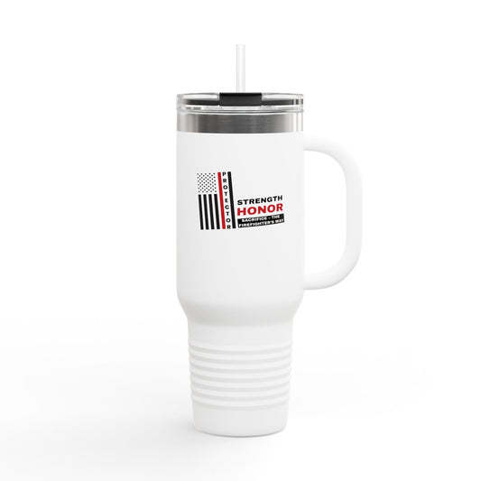 Firefighter Insulated Travel Mug, 40oz – Strength, honor, sacrifice – the firefighter’s way