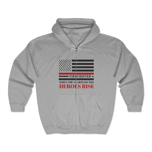 Firefighter Unisex Full Zip Hooded Sweatshirt – When the alarm sounds, heroes rise