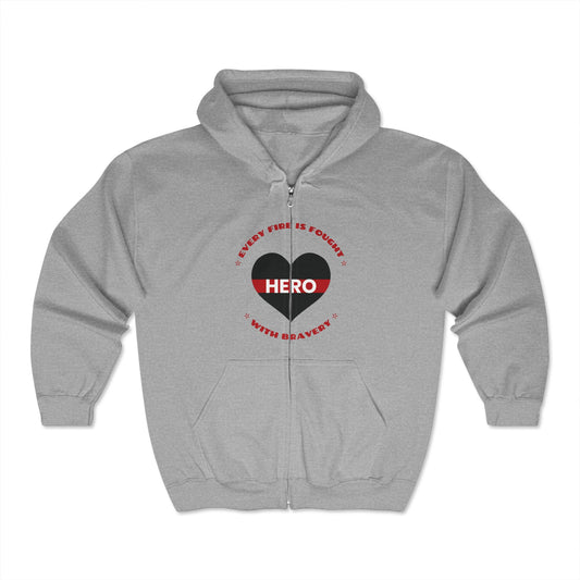 Firefighter Unisex Full Zip Hooded Sweatshirt – Every fire is fought with bravery