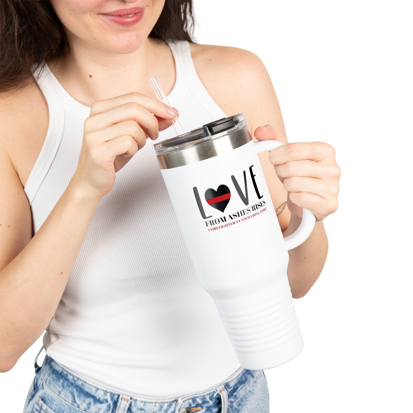Firefighter Insulated Travel Mug, 40oz – From ashes rises a firefighter’s unwavering spirit