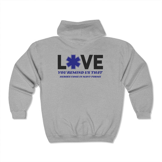 EMS Unisex Full Zip Hooded Sweatshirt – You remind us that heroes come in many forms