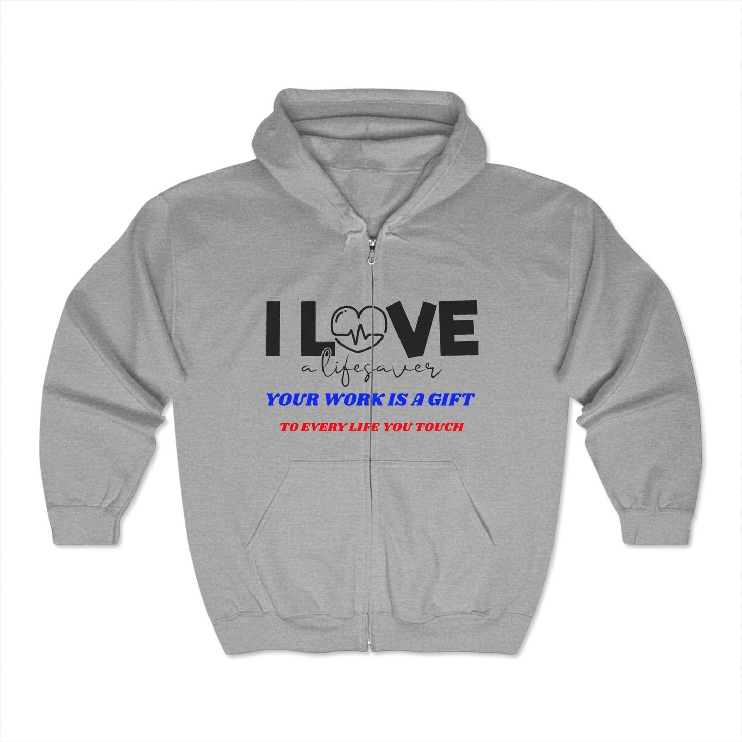 EMS Unisex Full Zip Hooded Sweatshirt – Your work is a gift to every life you touch