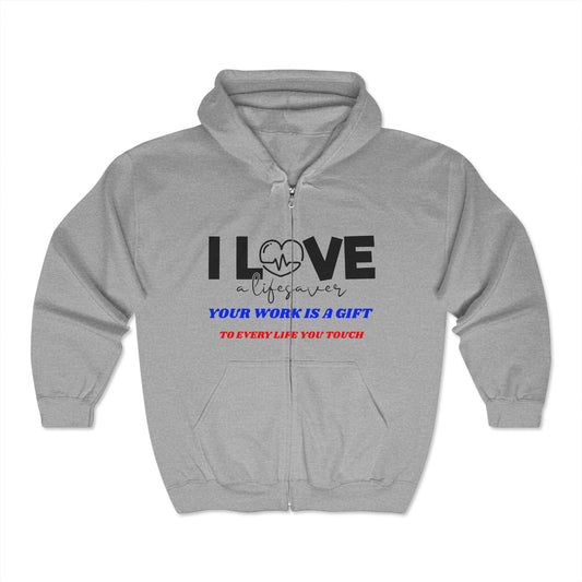 EMS Unisex Full Zip Hooded Sweatshirt – Your work is a gift to every life you touch