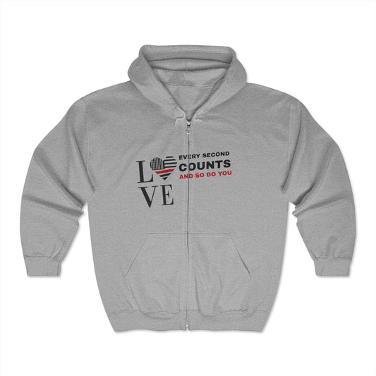 Firefighter Unisex Full Zip Hooded Sweatshirt – Every second counts, and so do you