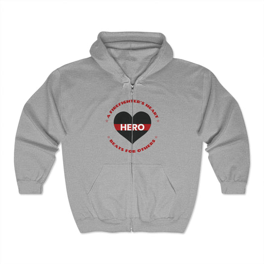 Firefighter Unisex Full Zip Hooded Sweatshirt – A firefighter’s heart beats for others