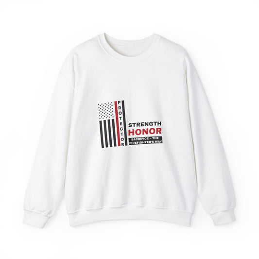Firefighter Unisex Heavy Blend Crewneck Sweatshirt – Strength, honor, sacrifice – the firefighter’s way