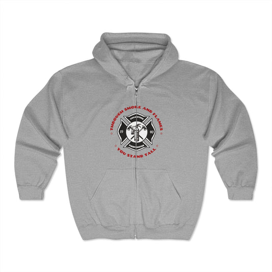 Firefighter Unisex Full Zip Hooded Sweatshirt – Through smoke and flames, you stand tall