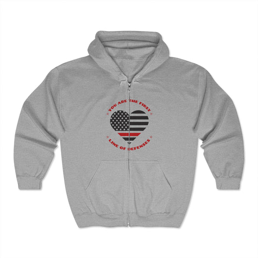 Firefighter Unisex Full Zip Hooded Sweatshirt – You are the first line of defenses the light in the darkest times